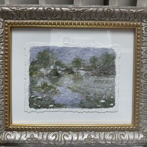 Original Framed Watercolor Landscape with Lilies